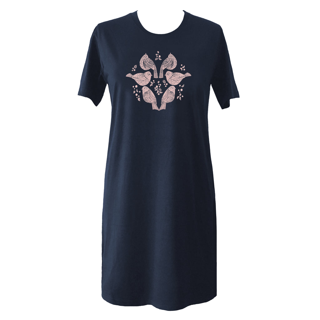 Womens Classic Tee Dress - Woodcut Birds